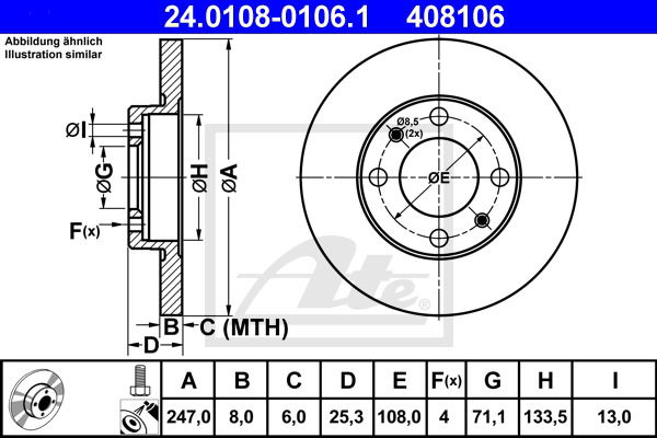 Bremsscheibe Hinterachse ATE 24.0108-0106.1 von ATE