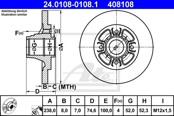 Bremsscheibe Hinterachse ATE 24.0108-0108.1 von ATE