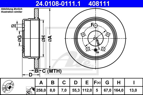 Bremsscheibe Hinterachse ATE 24.0108-0111.1 von ATE