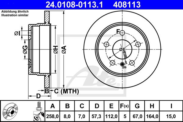 Bremsscheibe Hinterachse ATE 24.0108-0113.1 von ATE