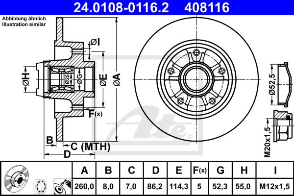 Bremsscheibe Hinterachse ATE 24.0108-0116.2 von ATE