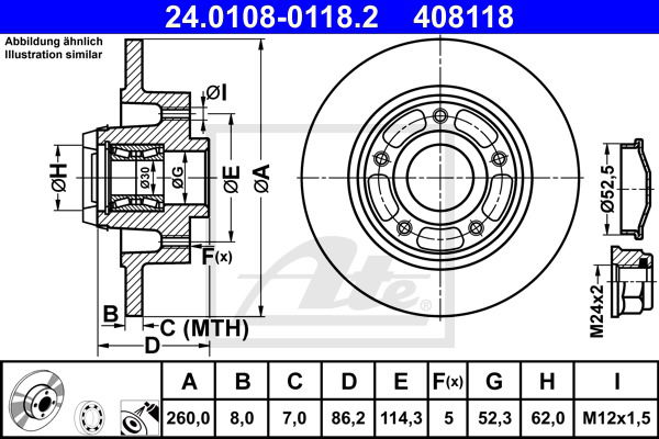 Bremsscheibe Hinterachse ATE 24.0108-0118.2 von ATE