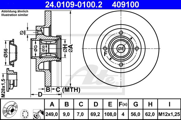 Bremsscheibe Hinterachse ATE 24.0109-0100.2 von ATE