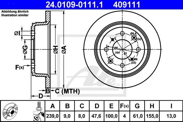 Bremsscheibe Hinterachse ATE 24.0109-0111.1 von ATE