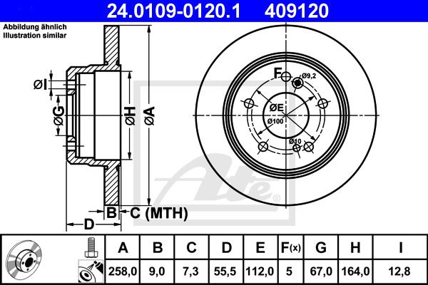 Bremsscheibe Hinterachse ATE 24.0109-0120.1 von ATE