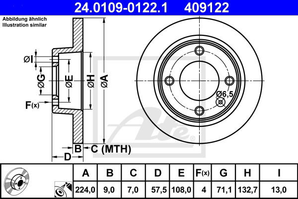 Bremsscheibe Hinterachse ATE 24.0109-0122.1 von ATE