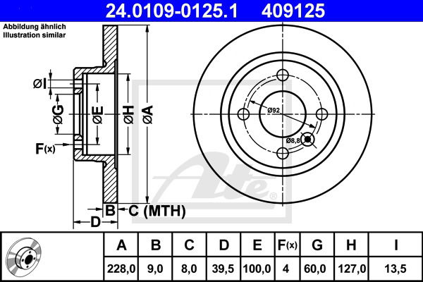 Bremsscheibe Hinterachse ATE 24.0109-0125.1 von ATE