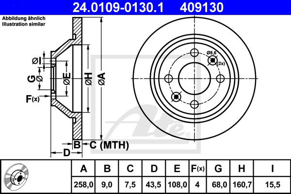 Bremsscheibe Hinterachse ATE 24.0109-0130.1 von ATE