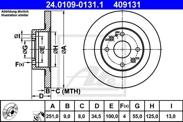 Bremsscheibe Hinterachse ATE 24.0109-0131.1 von ATE