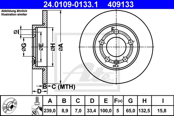 Bremsscheibe Hinterachse ATE 24.0109-0133.1 von ATE