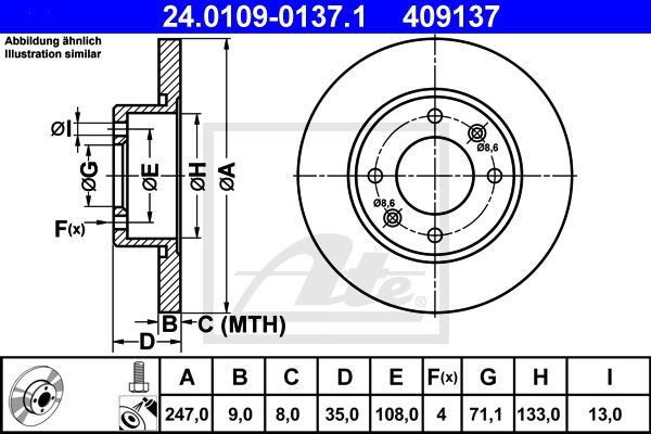 Bremsscheibe Hinterachse ATE 24.0109-0137.1 von ATE