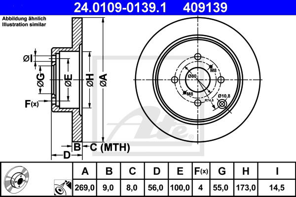 Bremsscheibe Hinterachse ATE 24.0109-0139.1 von ATE