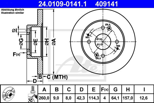 Bremsscheibe Hinterachse ATE 24.0109-0141.1 von ATE