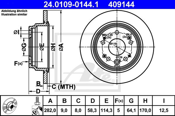 Bremsscheibe Hinterachse ATE 24.0109-0144.1 von ATE