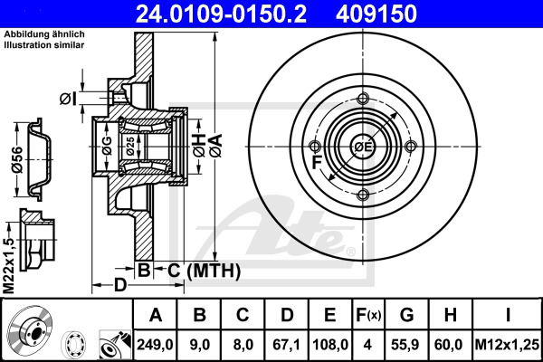 Bremsscheibe Hinterachse ATE 24.0109-0150.2 von ATE