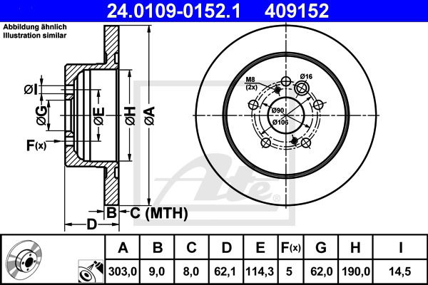 Bremsscheibe Hinterachse ATE 24.0109-0152.1 von ATE