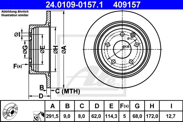 Bremsscheibe Hinterachse ATE 24.0109-0157.1 von ATE