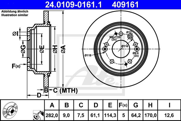 Bremsscheibe Hinterachse ATE 24.0109-0161.1 von ATE