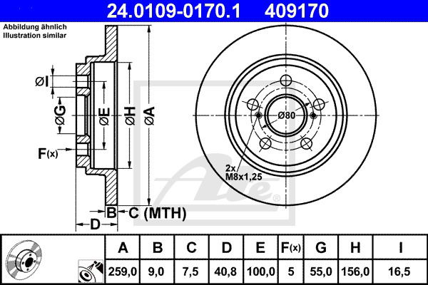 Bremsscheibe Hinterachse ATE 24.0109-0170.1 von ATE