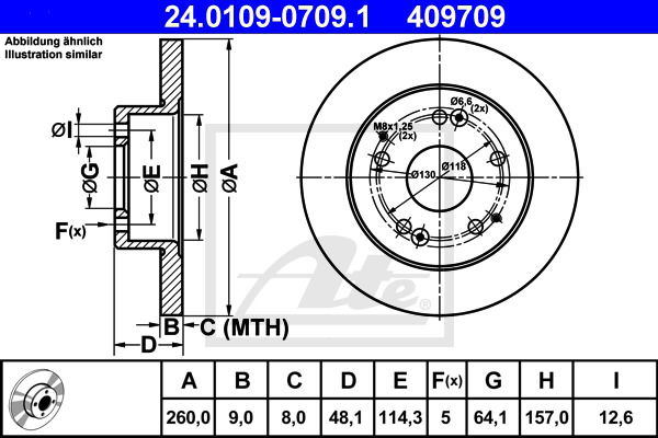 Bremsscheibe Hinterachse ATE 24.0109-0709.1 von ATE