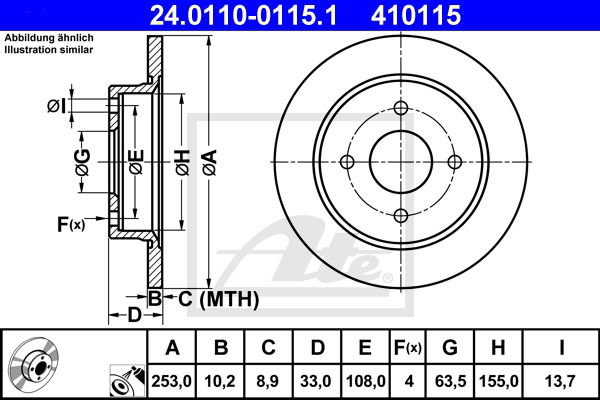 Bremsscheibe Hinterachse ATE 24.0110-0115.1 von ATE