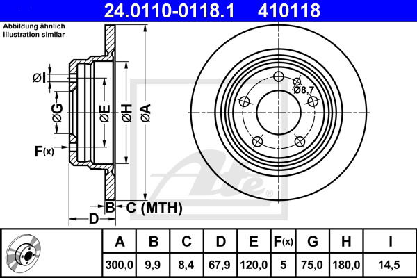 Bremsscheibe Hinterachse ATE 24.0110-0118.1 von ATE