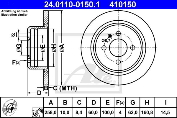 Bremsscheibe Hinterachse ATE 24.0110-0150.1 von ATE