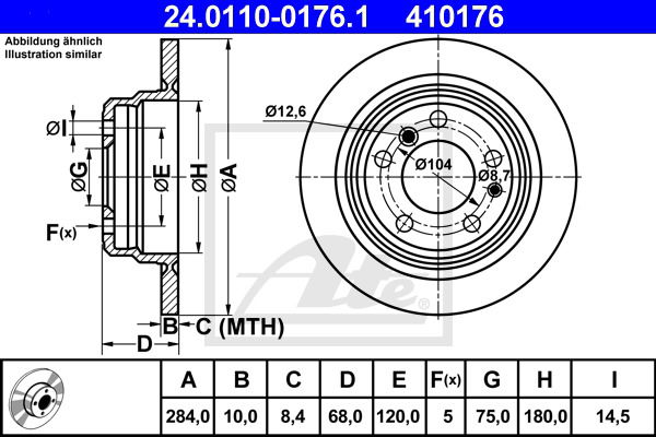 Bremsscheibe Hinterachse ATE 24.0110-0176.1 von ATE