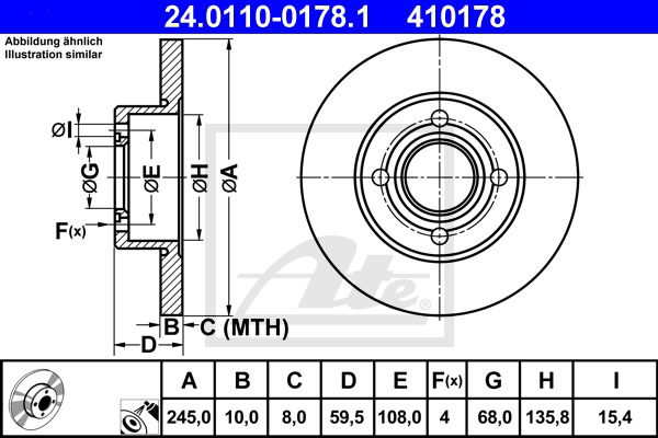 Bremsscheibe Hinterachse ATE 24.0110-0178.1 von ATE