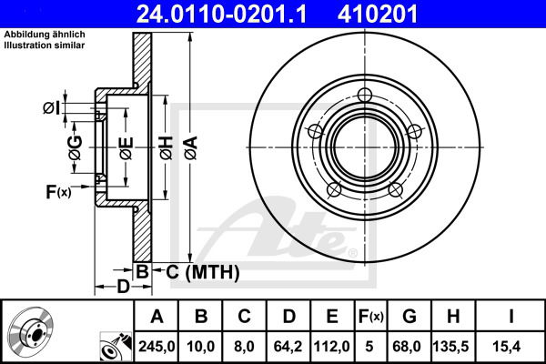 Bremsscheibe Hinterachse ATE 24.0110-0201.1 von ATE