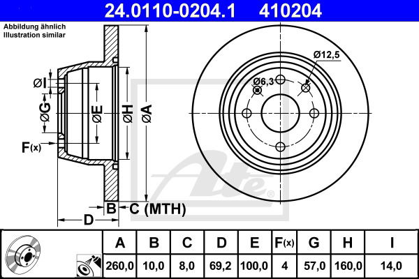 Bremsscheibe Hinterachse ATE 24.0110-0204.1 von ATE