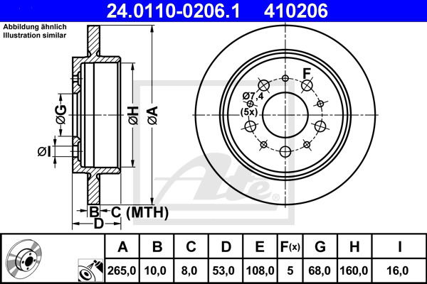 Bremsscheibe Hinterachse ATE 24.0110-0206.1 von ATE