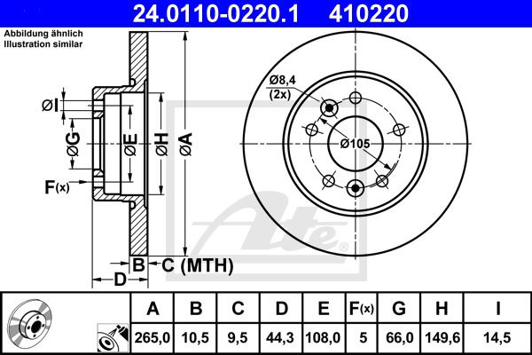 Bremsscheibe Hinterachse ATE 24.0110-0220.1 von ATE