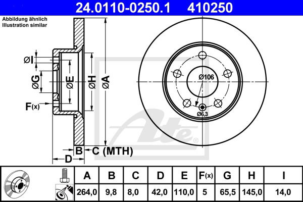 Bremsscheibe Hinterachse ATE 24.0110-0250.1 von ATE