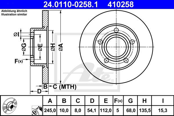 Bremsscheibe Hinterachse ATE 24.0110-0258.1 von ATE