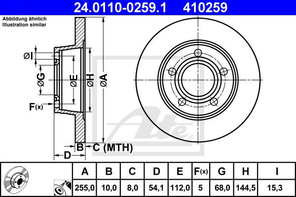 Bremsscheibe Hinterachse ATE 24.0110-0259.1 von ATE