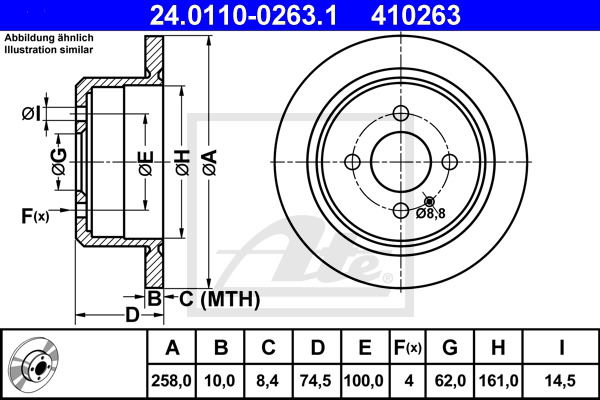 Bremsscheibe Hinterachse ATE 24.0110-0263.1 von ATE