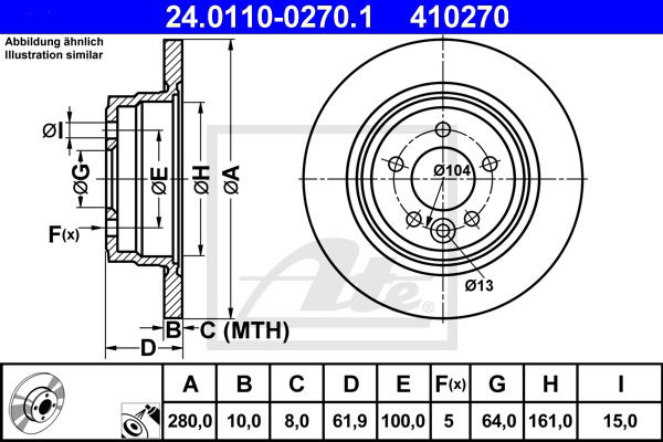 Bremsscheibe Hinterachse ATE 24.0110-0270.1 von ATE