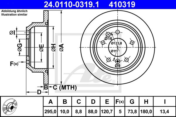 Bremsscheibe Hinterachse ATE 24.0110-0319.1 von ATE