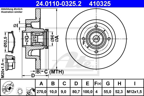 Bremsscheibe Hinterachse ATE 24.0110-0325.2 von ATE