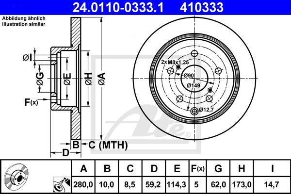 Bremsscheibe Hinterachse ATE 24.0110-0333.1 von ATE