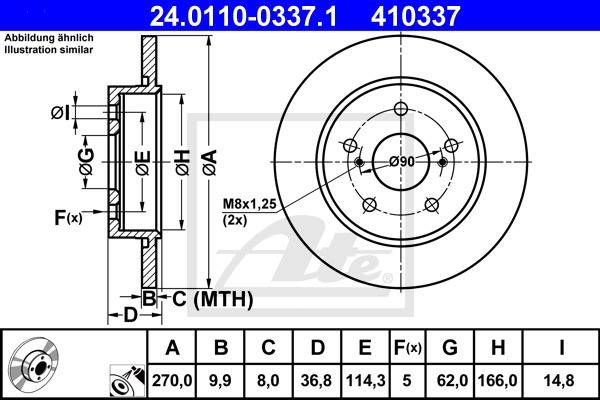 Bremsscheibe Hinterachse ATE 24.0110-0337.1 von ATE