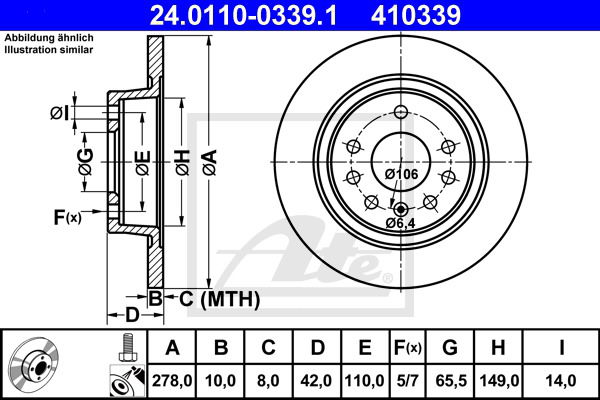 Bremsscheibe Hinterachse ATE 24.0110-0339.1 von ATE