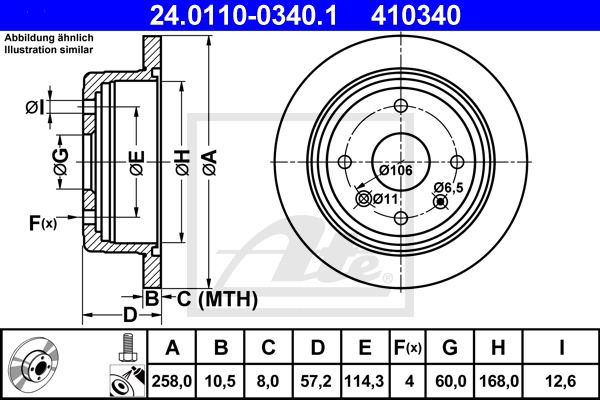 Bremsscheibe Hinterachse ATE 24.0110-0340.1 von ATE