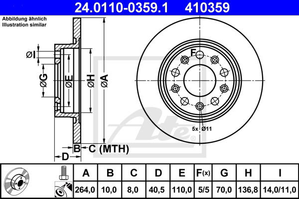 Bremsscheibe Hinterachse ATE 24.0110-0359.1 von ATE