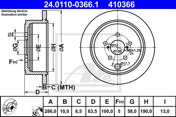 Bremsscheibe Hinterachse ATE 24.0110-0366.1 von ATE