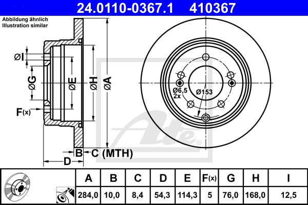 Bremsscheibe Hinterachse ATE 24.0110-0367.1 von ATE