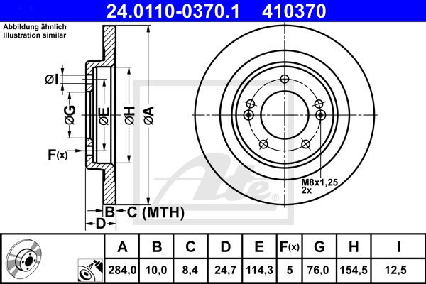 Bremsscheibe Hinterachse ATE 24.0110-0370.1 von ATE