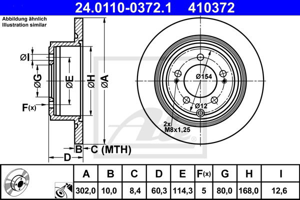 Bremsscheibe Hinterachse ATE 24.0110-0372.1 von ATE