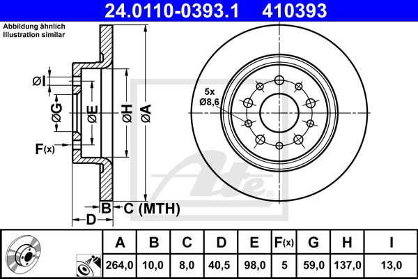 Bremsscheibe Hinterachse ATE 24.0110-0393.1 von ATE